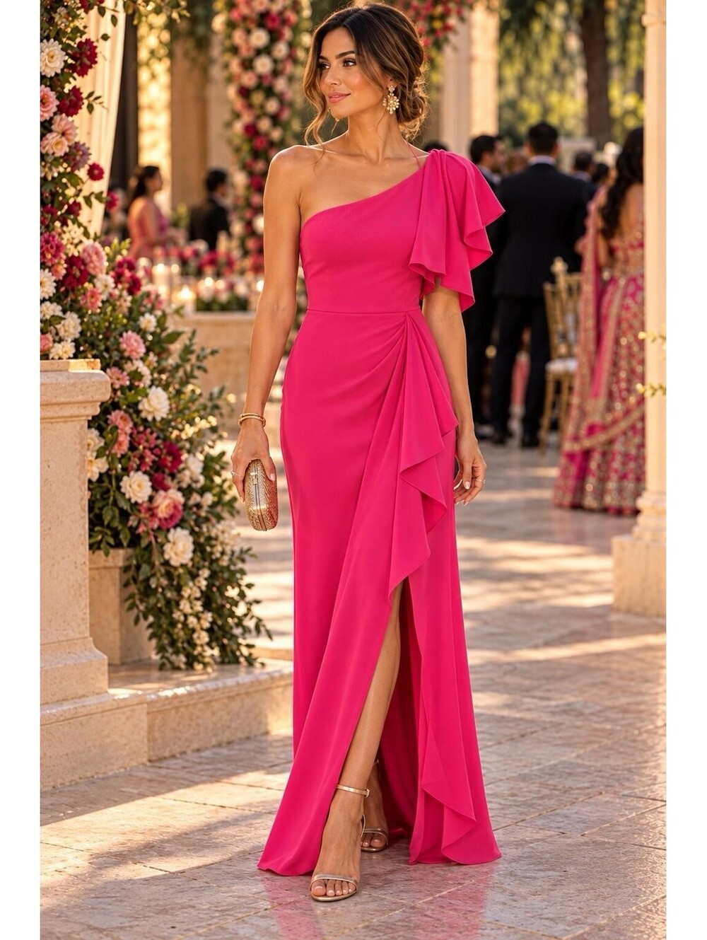 Betsy And Adam Pink Long Formal NWT One Shoulder Dress Size 10 Reg $259